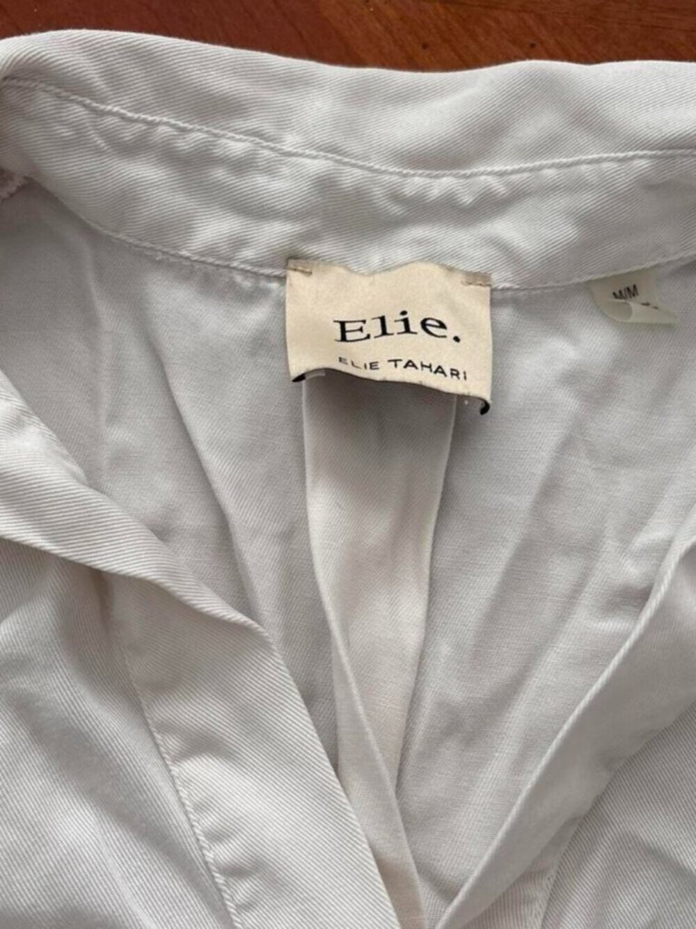 Elie Tahari Womens Small Ivory Long Sleeve Silky Blouse Minimalist Preppy Office